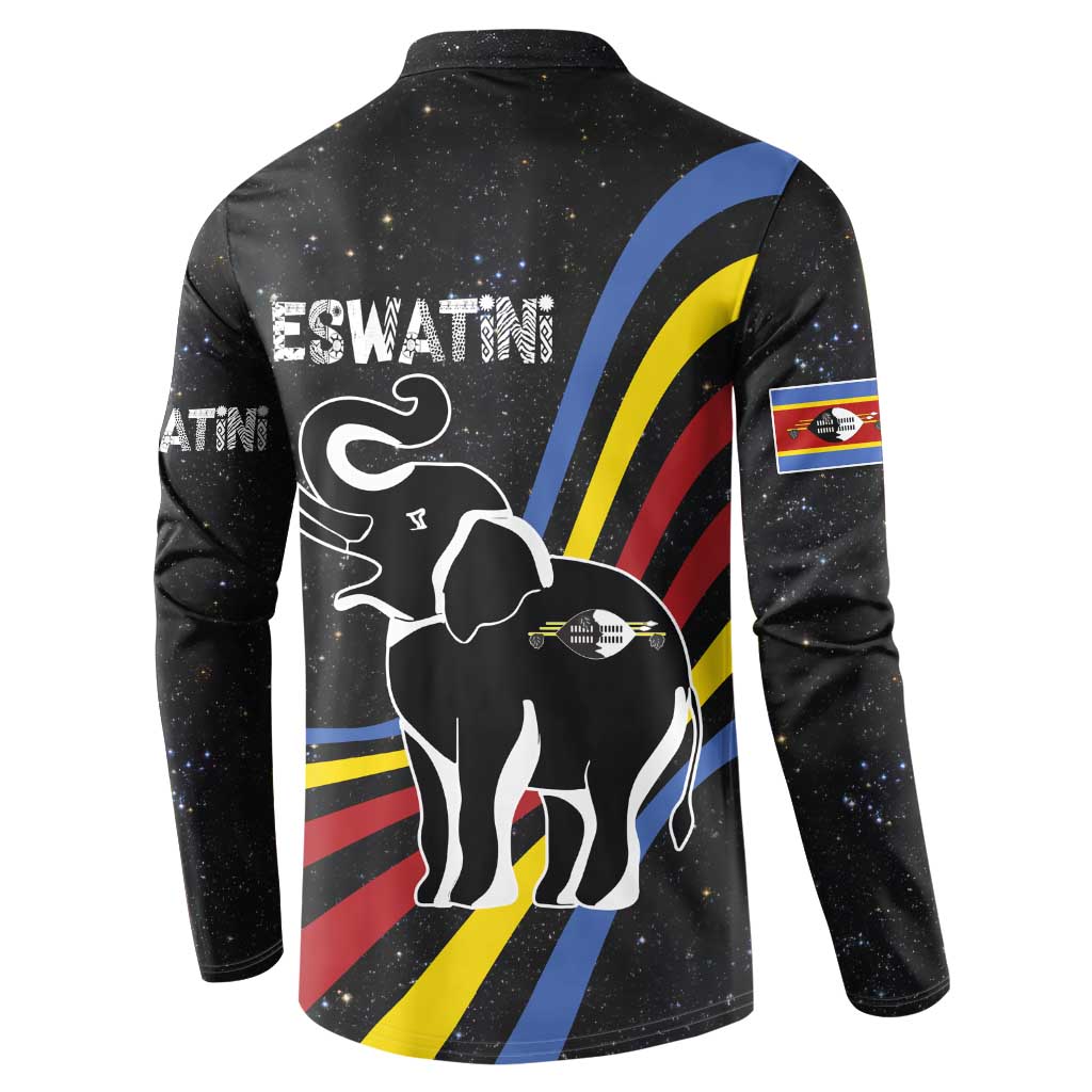 Eswatini Elephant Button Sweatshirt with Cosmic Background and Swazi Flag Colors