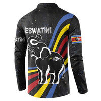 Eswatini Elephant Button Sweatshirt with Cosmic Background and Swazi Flag Colors