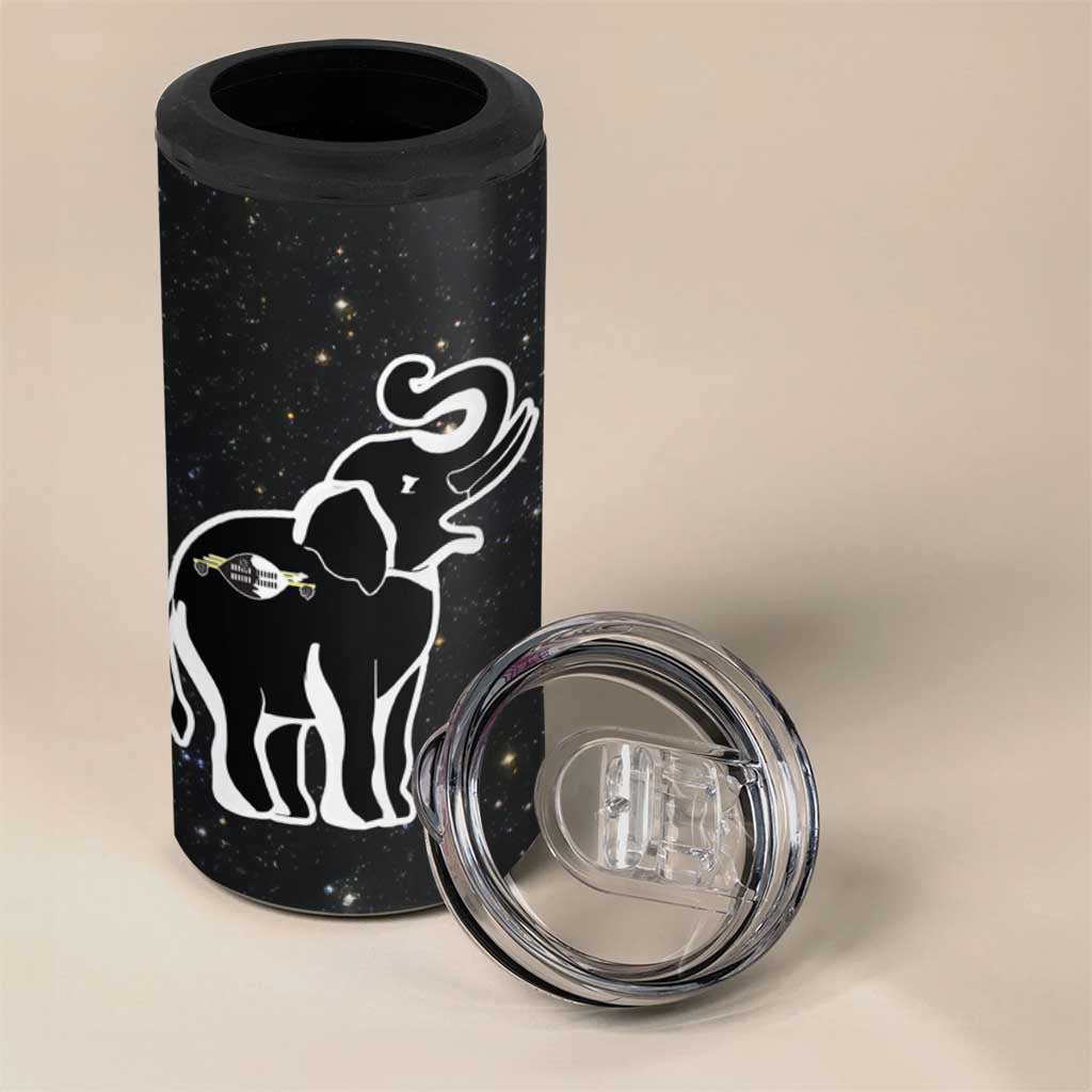 Eswatini Elephant 4 in 1 Can Cooler Tumbler with Cosmic Background and Swazi Flag Colors