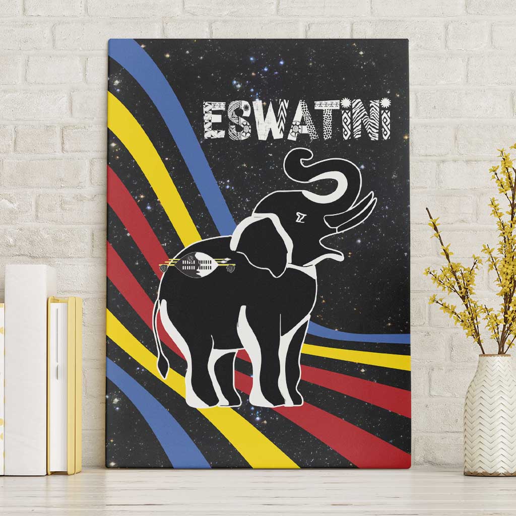 Eswatini Elephant Canvas Wall Art with Cosmic Background and Swazi Flag Colors