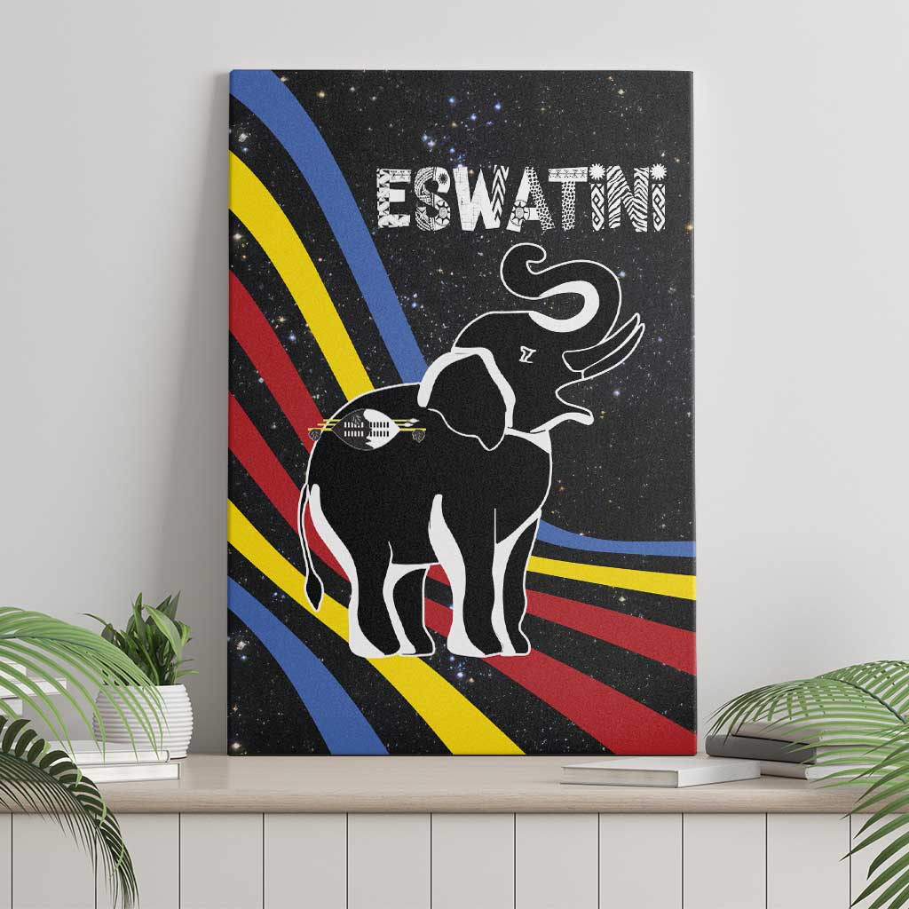 Eswatini Elephant Canvas Wall Art with Cosmic Background and Swazi Flag Colors