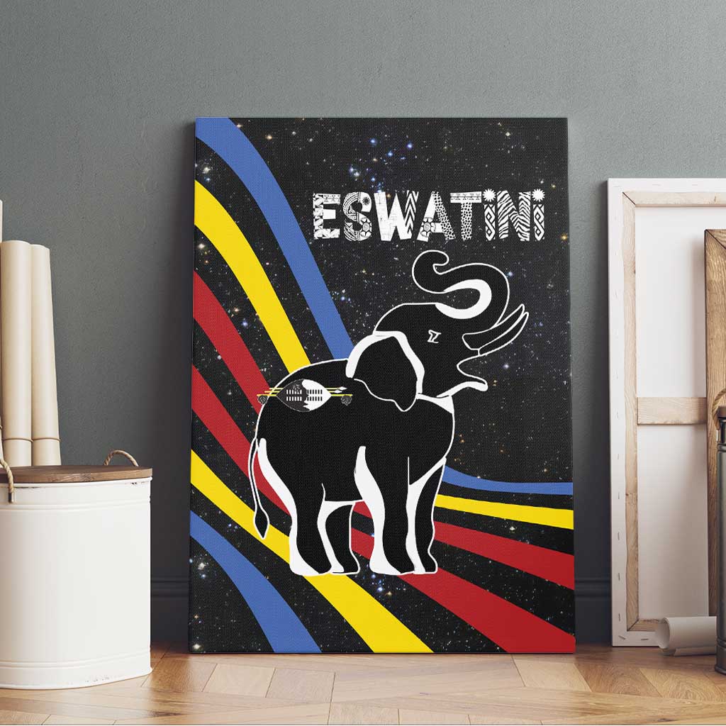 Eswatini Elephant Canvas Wall Art with Cosmic Background and Swazi Flag Colors