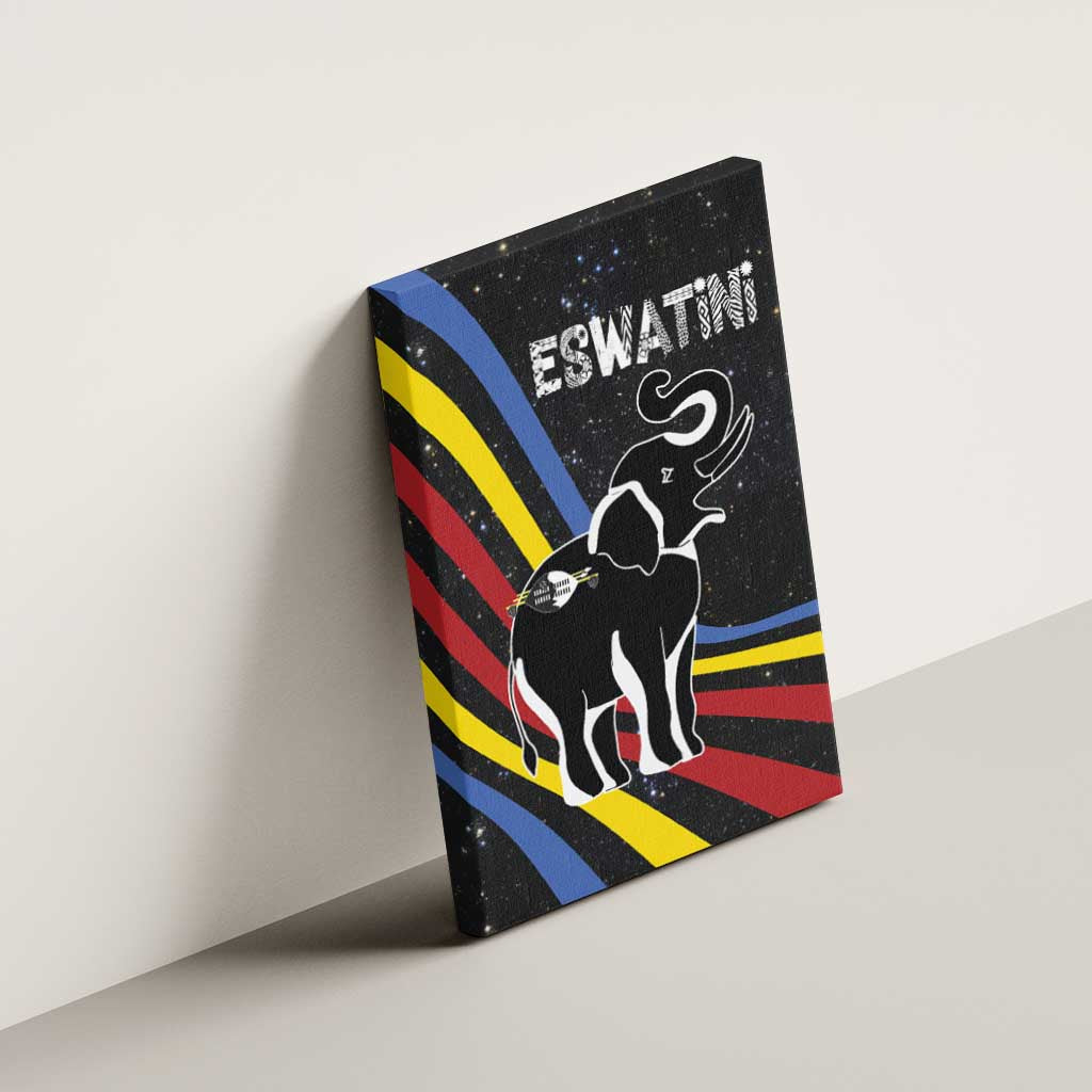 Eswatini Elephant Canvas Wall Art with Cosmic Background and Swazi Flag Colors