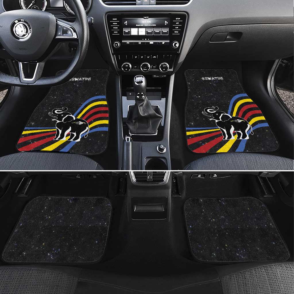 Eswatini Elephant Car Mats with Cosmic Background and Swazi Flag Colors