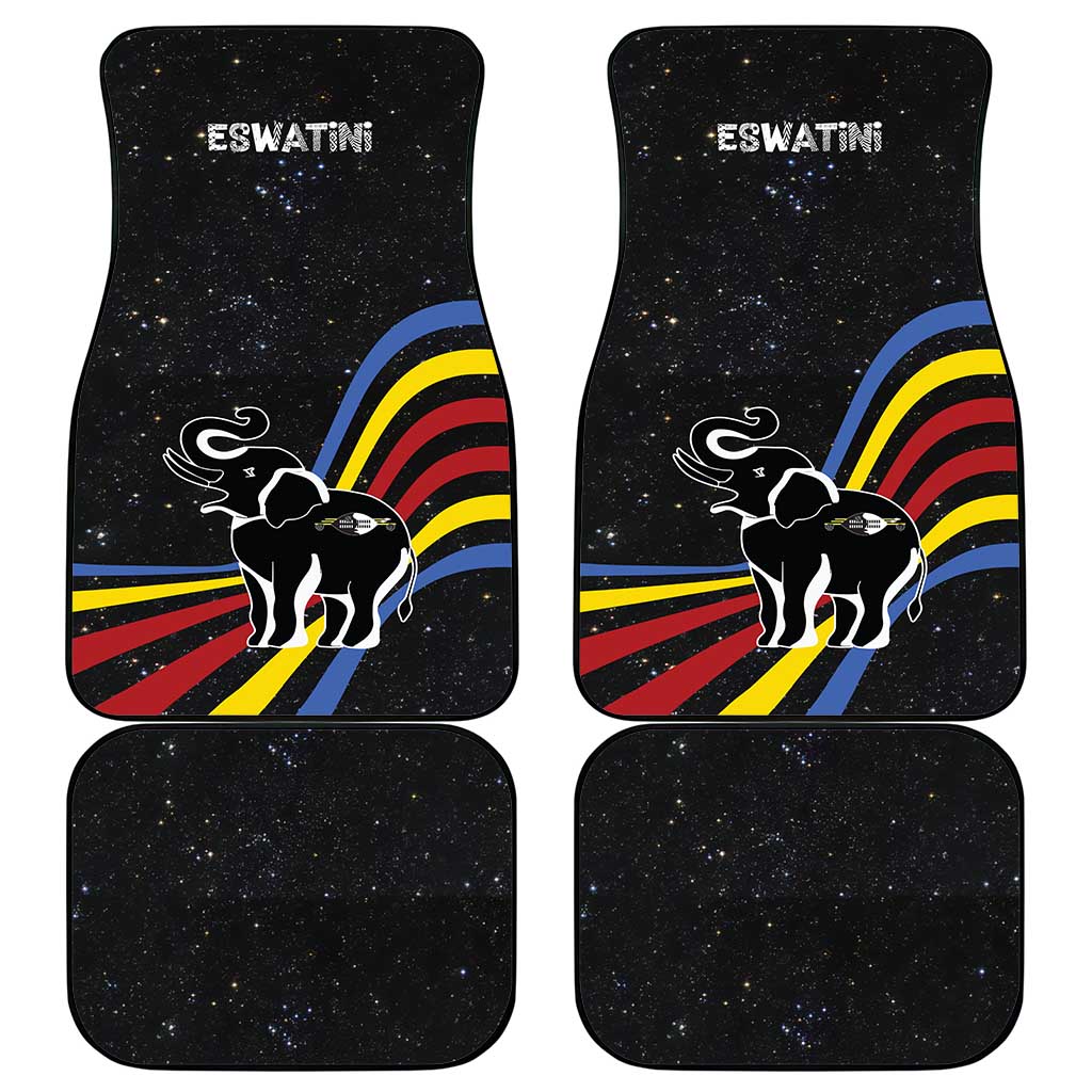 Eswatini Elephant Car Mats with Cosmic Background and Swazi Flag Colors