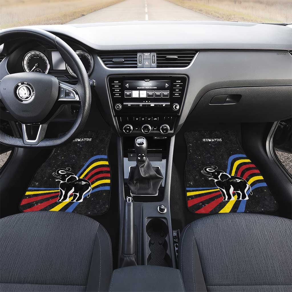 Eswatini Elephant Car Mats with Cosmic Background and Swazi Flag Colors