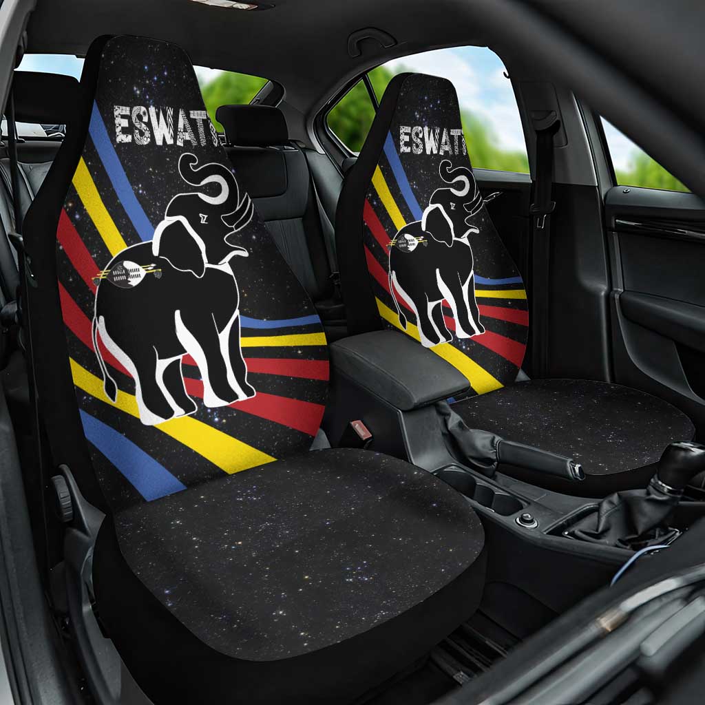 Eswatini Elephant Car Seat Cover with Cosmic Background and Swazi Flag Colors