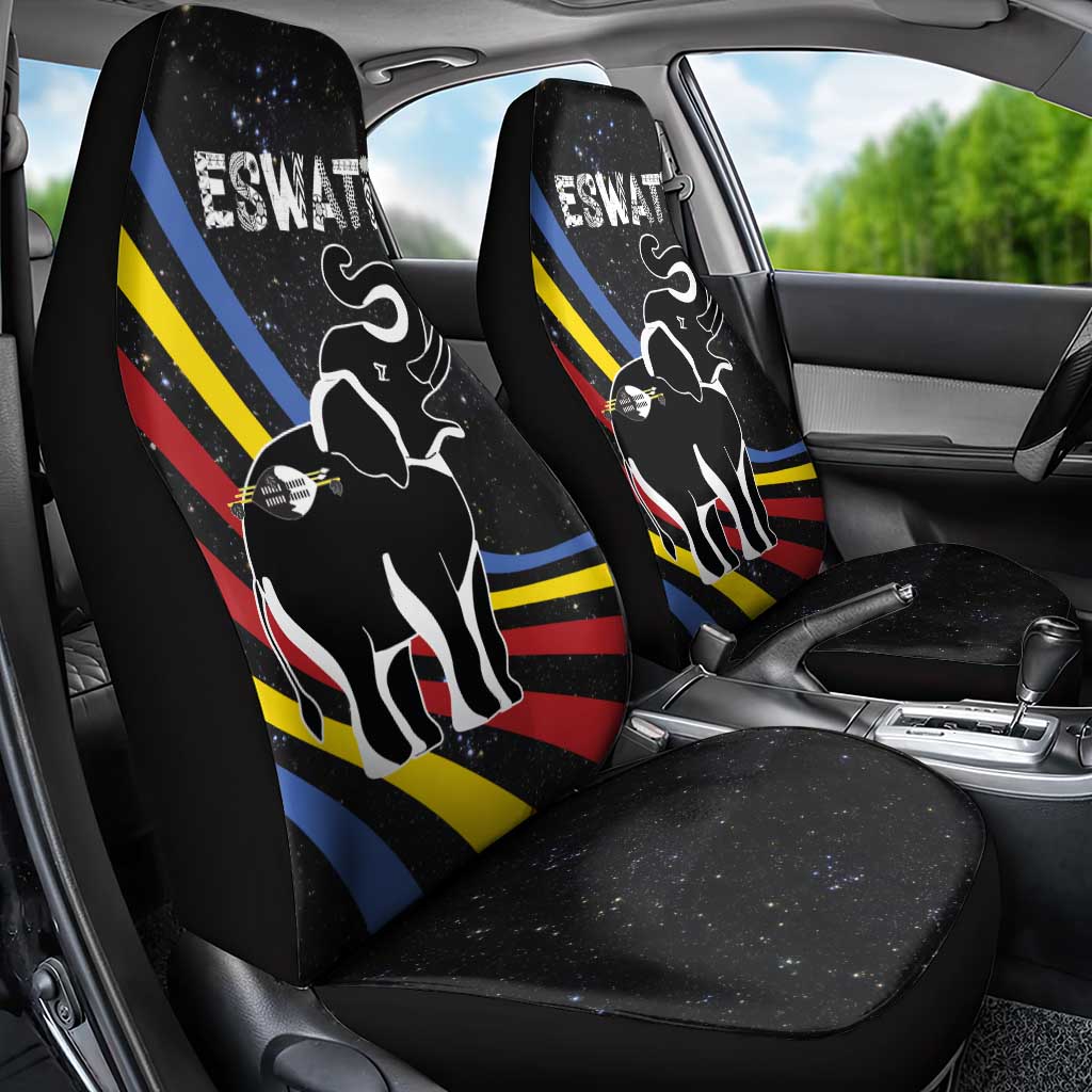 Eswatini Elephant Car Seat Cover with Cosmic Background and Swazi Flag Colors