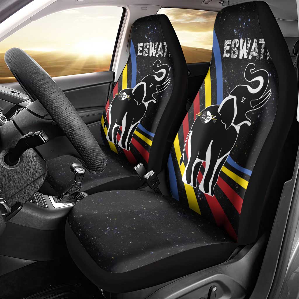 Eswatini Elephant Car Seat Cover with Cosmic Background and Swazi Flag Colors