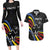 Eswatini Elephant Couples Matching Long Sleeve Bodycon Dress and Hawaiian Shirt with Cosmic Background and Swazi Flag Colors