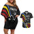 Eswatini Elephant Couples Matching Off Shoulder Short Dress and Hawaiian Shirt with Cosmic Background and Swazi Flag Colors