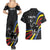 Eswatini Elephant Couples Matching Summer Maxi Dress and Hawaiian Shirt with Cosmic Background and Swazi Flag Colors