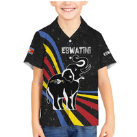 Eswatini Elephant Family Matching Mermaid Dress and Hawaiian Shirt with Cosmic Background and Swazi Flag Colors