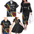 Eswatini Elephant Family Matching Off The Shoulder Long Sleeve Dress and Hawaiian Shirt with Cosmic Background and Swazi Flag Colors