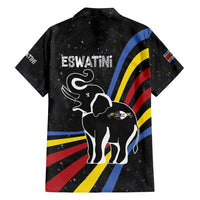 Eswatini Elephant Family Matching Off Shoulder Maxi Dress and Hawaiian Shirt with Cosmic Background and Swazi Flag Colors