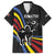 Eswatini Elephant Family Matching Summer Maxi Dress and Hawaiian Shirt with Cosmic Background and Swazi Flag Colors