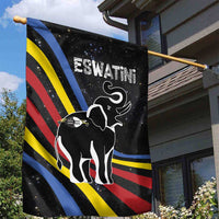 Eswatini Elephant Garden Flag with Cosmic Background and Swazi Flag Colors