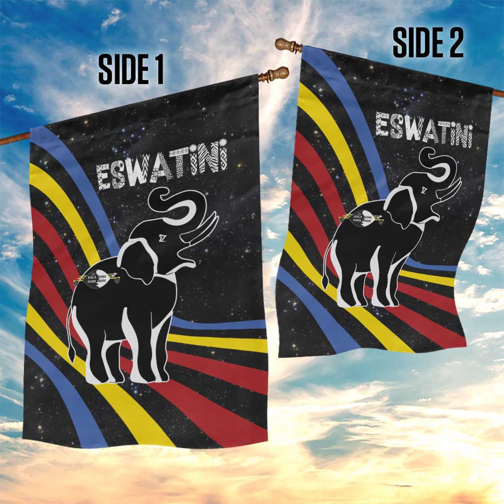 Eswatini Elephant Garden Flag with Cosmic Background and Swazi Flag Colors