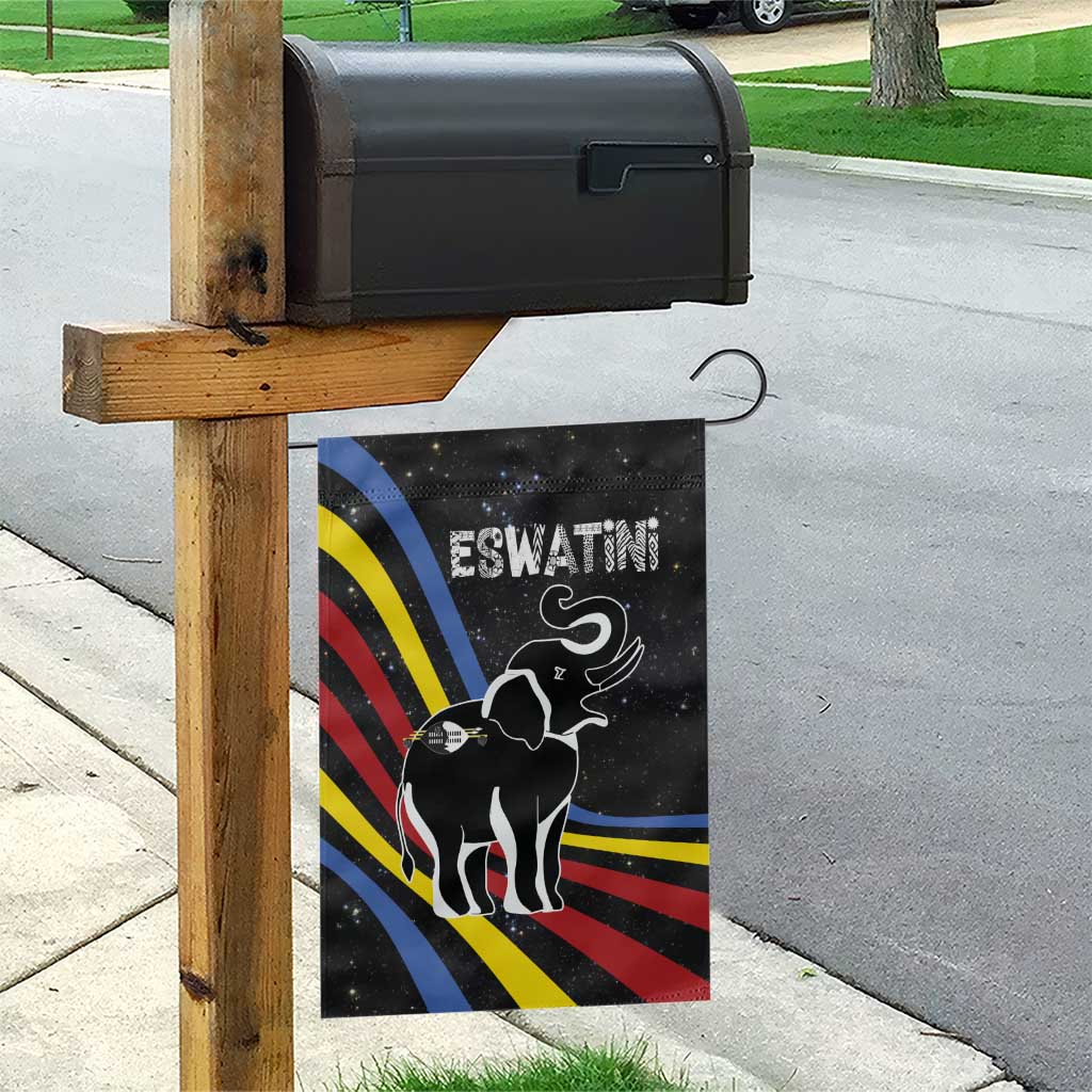 Eswatini Elephant Garden Flag with Cosmic Background and Swazi Flag Colors