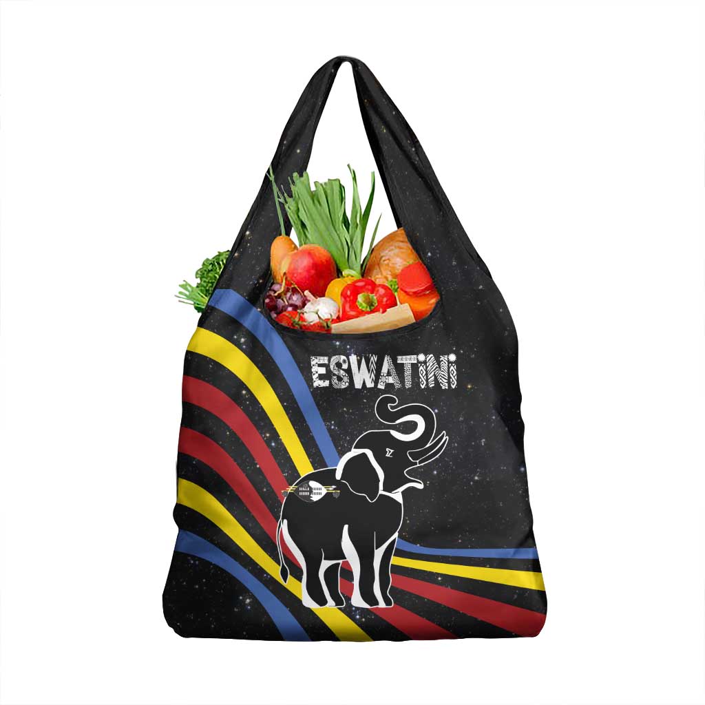 Eswatini Elephant Grocery Bag with Cosmic Background and Swazi Flag Colors
