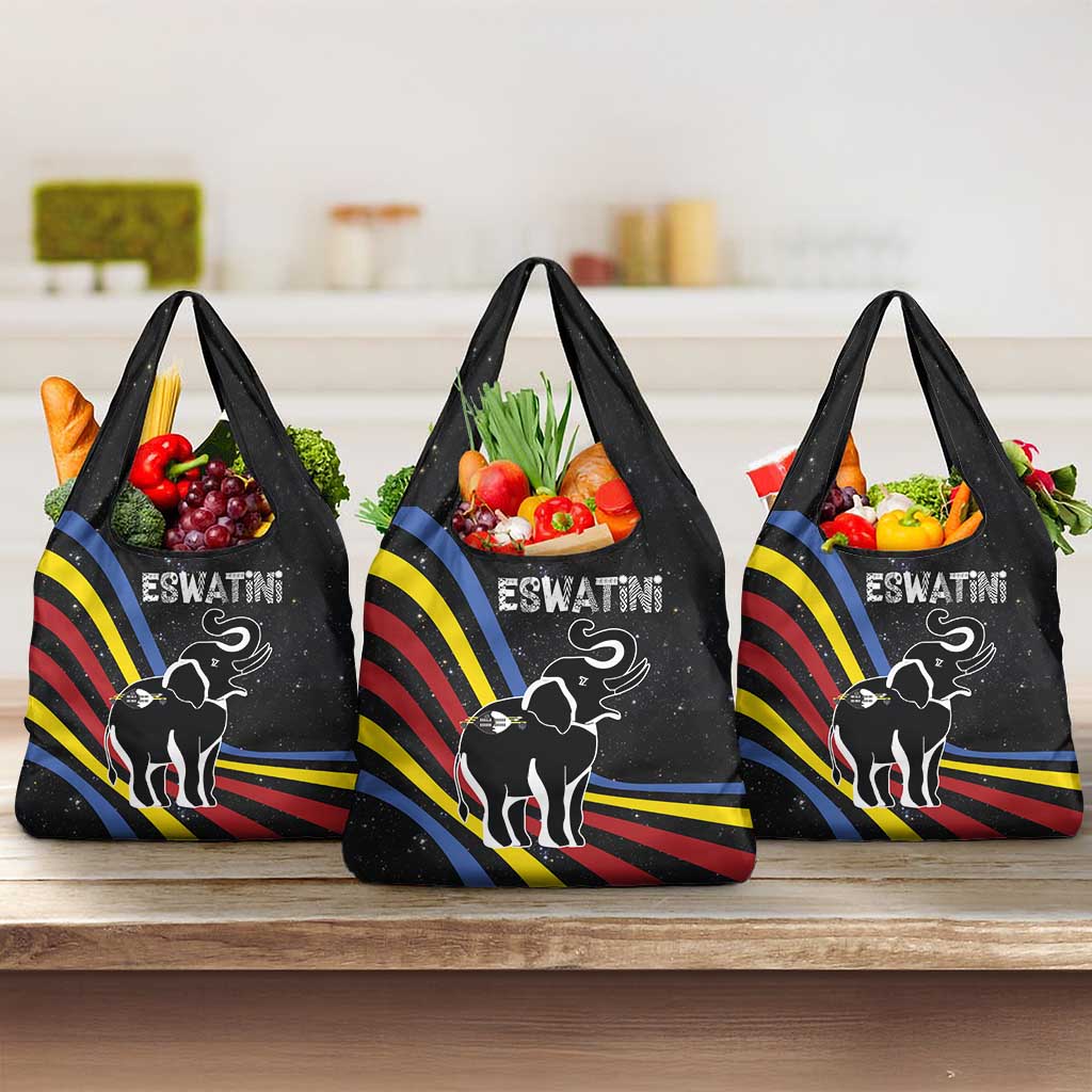 Eswatini Elephant Grocery Bag with Cosmic Background and Swazi Flag Colors