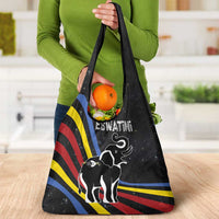 Eswatini Elephant Grocery Bag with Cosmic Background and Swazi Flag Colors