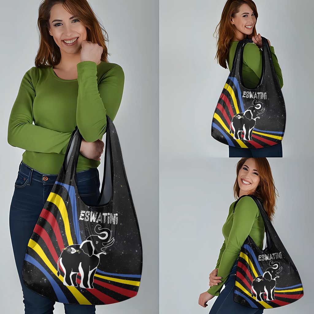 Eswatini Elephant Grocery Bag with Cosmic Background and Swazi Flag Colors