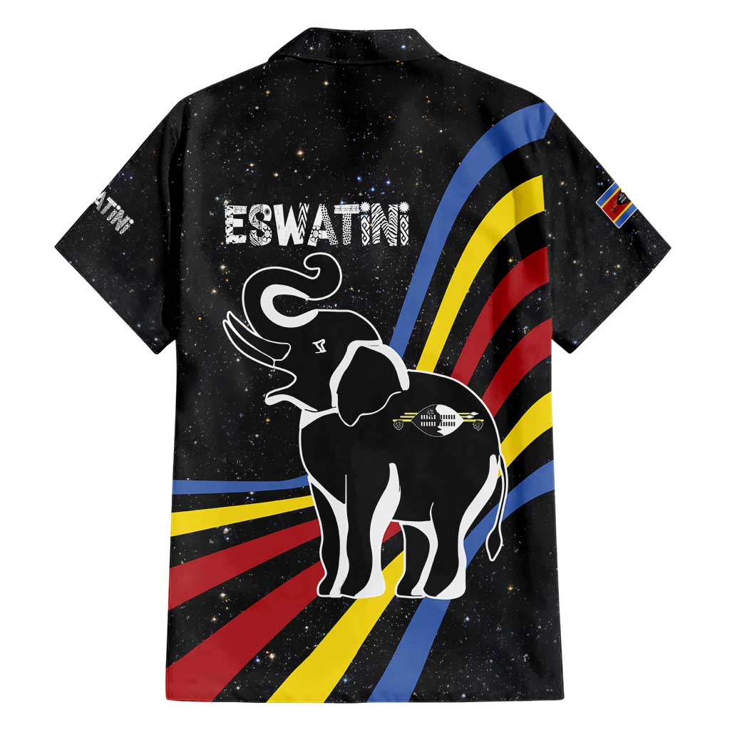 Eswatini Elephant Hawaiian Shirt with Cosmic Background and Swazi Flag Colors