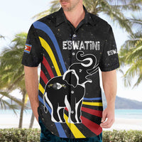 Eswatini Elephant Hawaiian Shirt with Cosmic Background and Swazi Flag Colors