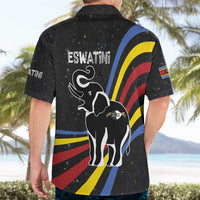 Eswatini Elephant Hawaiian Shirt with Cosmic Background and Swazi Flag Colors