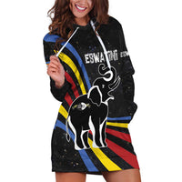 Eswatini Elephant Hoodie Dress with Cosmic Background and Swazi Flag Colors