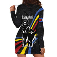 Eswatini Elephant Hoodie Dress with Cosmic Background and Swazi Flag Colors