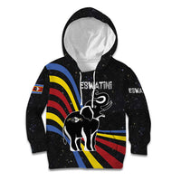 Eswatini Elephant Kid Hoodie with Cosmic Background and Swazi Flag Colors