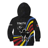 Eswatini Elephant Kid Hoodie with Cosmic Background and Swazi Flag Colors