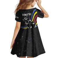 Eswatini Elephant Kid Short Sleeve Dress with Cosmic Background and Swazi Flag Colors
