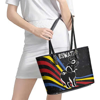 Eswatini Elephant Leather Tote Bag with Cosmic Background and Swazi Flag Colors
