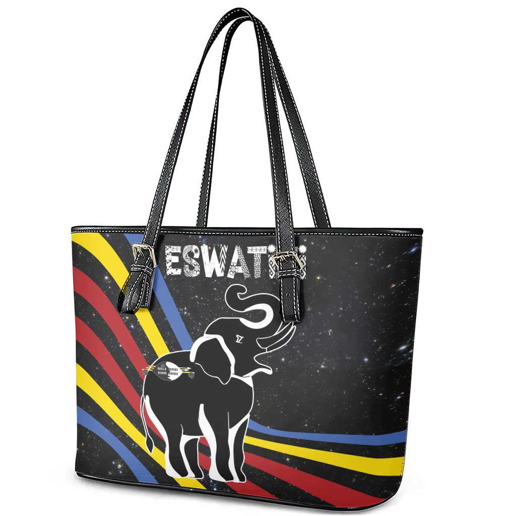 Eswatini Elephant Leather Tote Bag with Cosmic Background and Swazi Flag Colors