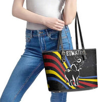 Eswatini Elephant Leather Tote Bag with Cosmic Background and Swazi Flag Colors