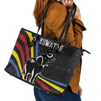 Eswatini Elephant Leather Tote Bag with Cosmic Background and Swazi Flag Colors