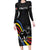 Eswatini Elephant Long Sleeve Bodycon Dress with Cosmic Background and Swazi Flag Colors