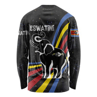 Eswatini Elephant Long Sleeve Shirt with Cosmic Background and Swazi Flag Colors