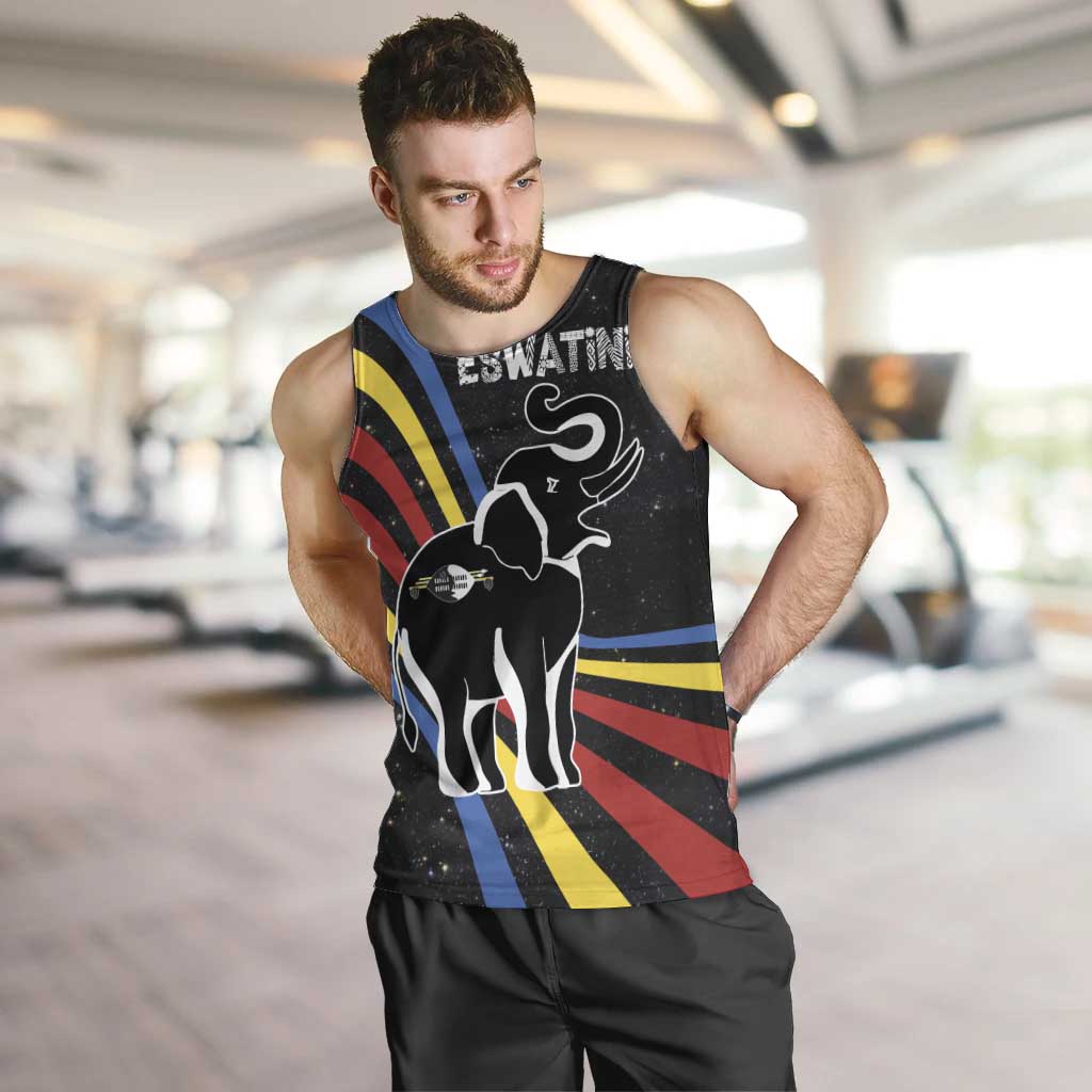 Eswatini Elephant Men Tank Top with Cosmic Background and Swazi Flag Colors