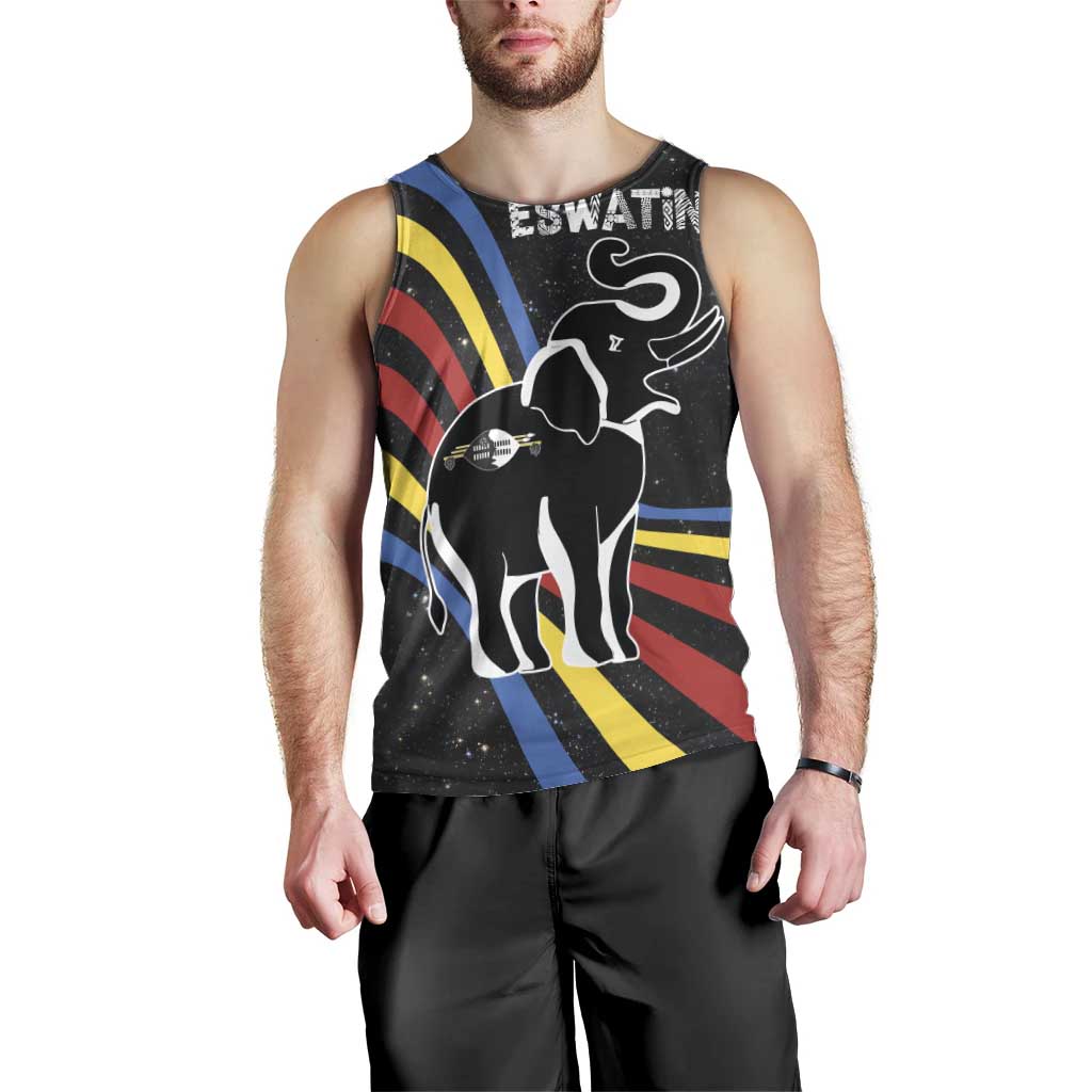 Eswatini Elephant Men Tank Top with Cosmic Background and Swazi Flag Colors
