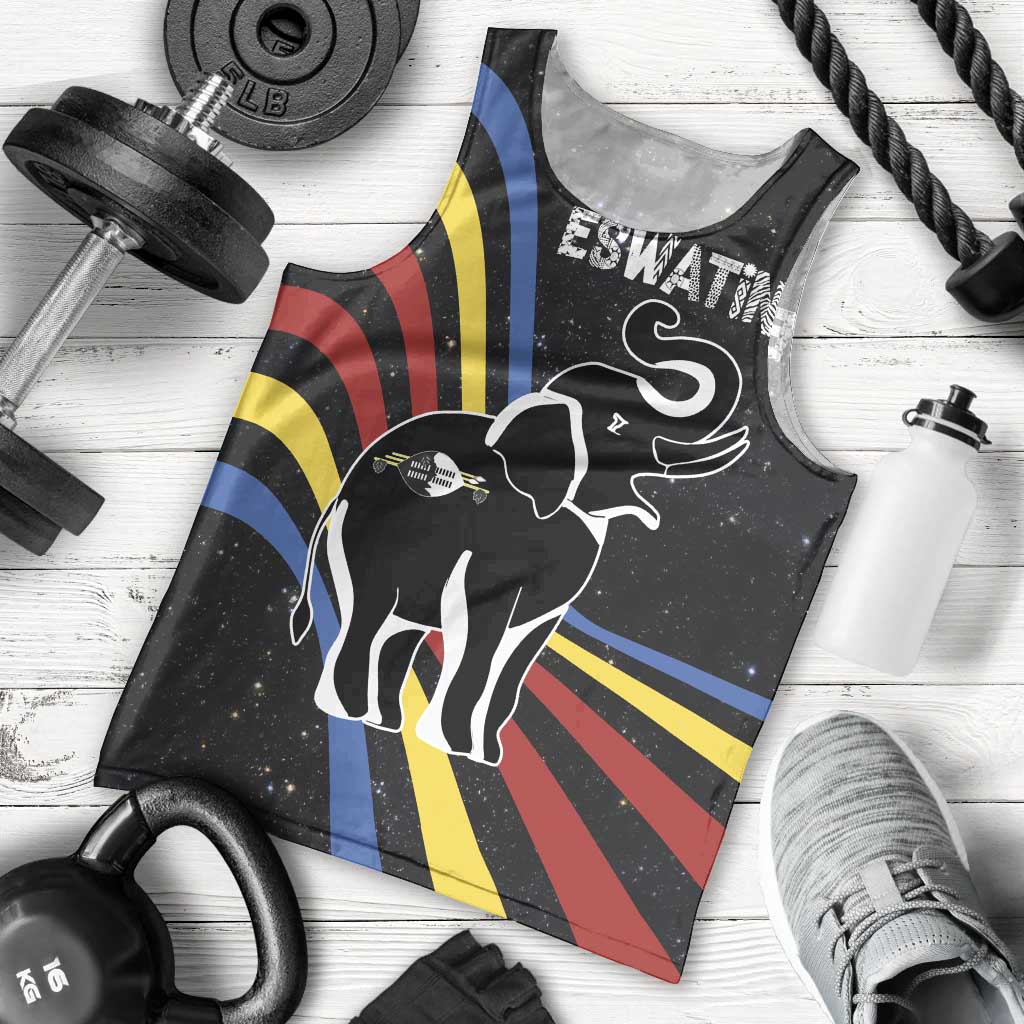 Eswatini Elephant Men Tank Top with Cosmic Background and Swazi Flag Colors