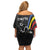Eswatini Elephant Off Shoulder Short Dress with Cosmic Background and Swazi Flag Colors