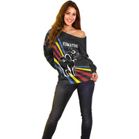 Eswatini Elephant Off Shoulder Sweater with Cosmic Background and Swazi Flag Colors