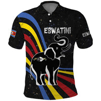 Eswatini Elephant Polo Shirt with Cosmic Background and Swazi Flag Colors