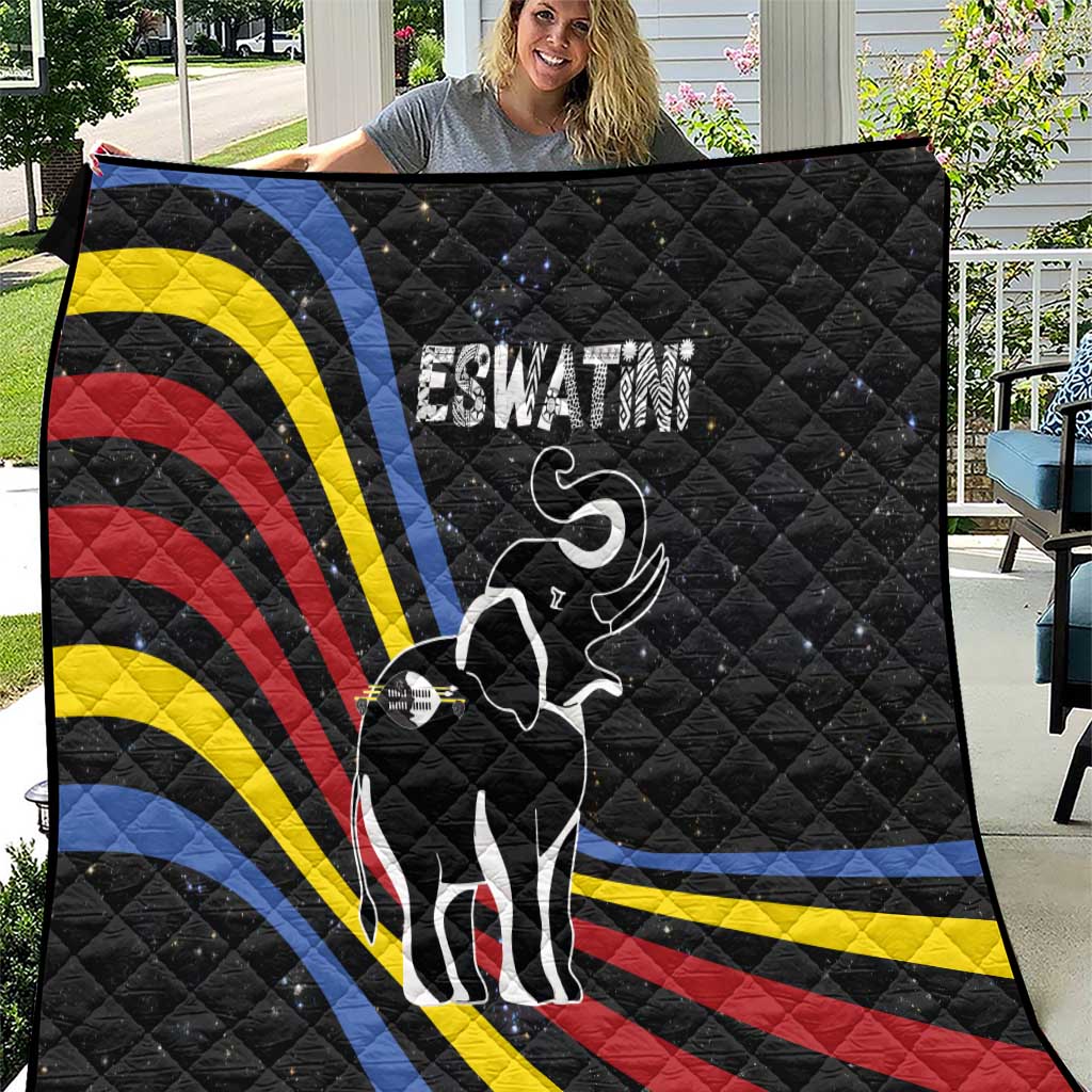 Eswatini Elephant Quilt with Cosmic Background and Swazi Flag Colors