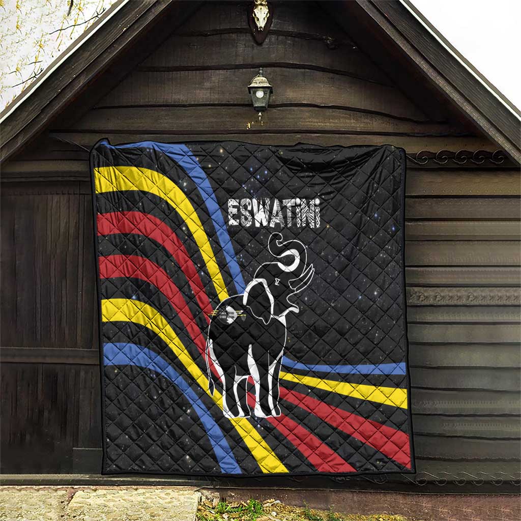 Eswatini Elephant Quilt with Cosmic Background and Swazi Flag Colors