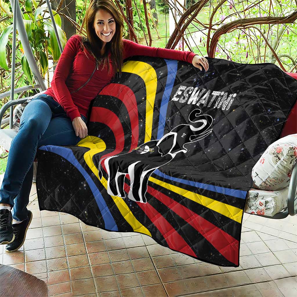 Eswatini Elephant Quilt with Cosmic Background and Swazi Flag Colors
